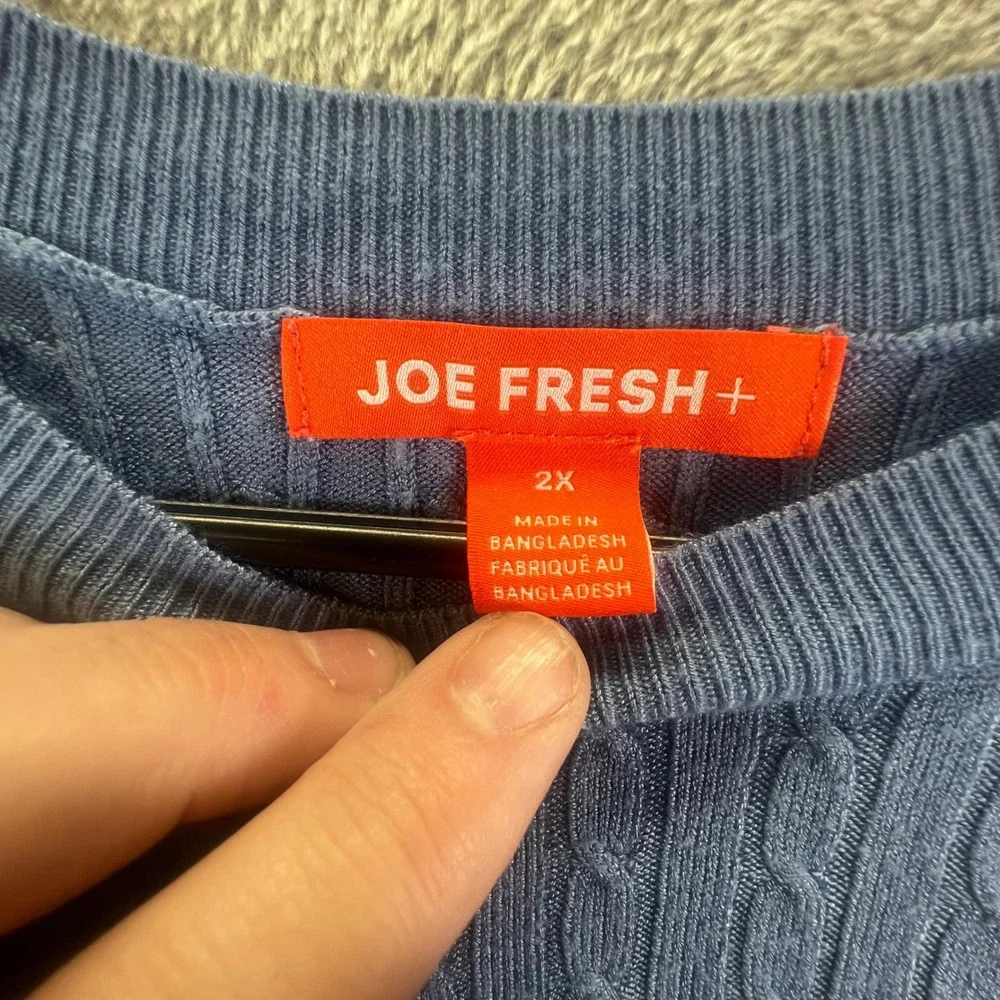 Joe Fresh Womens 2X Blue Cable Knit Crewneck Sweater Coastal‎ Textured